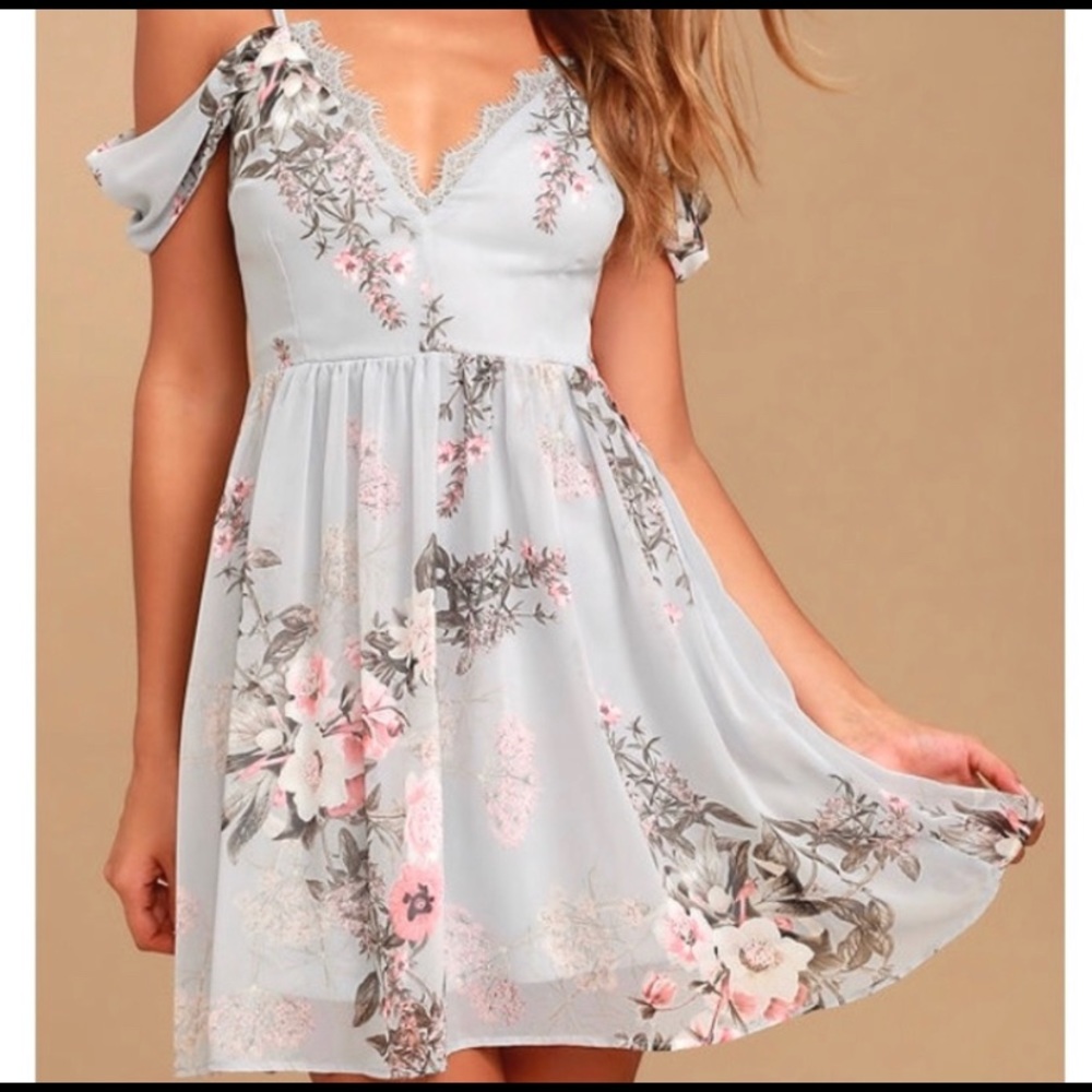 Lulu’s Blue Floral, Off-the-shoulder Dress